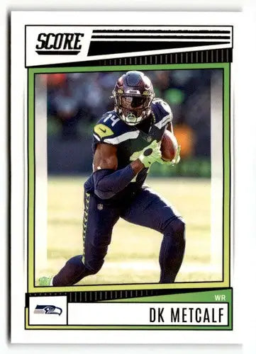 2022 Score DK Metcalf football card with original gloss, simply sandoval, metcalf nrmt-mt
