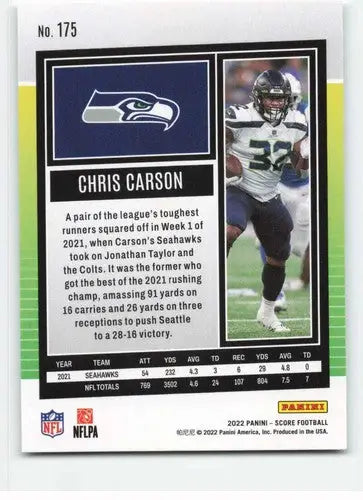 2022 Score Chris Carson football card with original gloss NM-MT Seahawks ID 46613