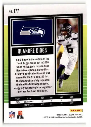 2022 Score Quandre Diggs football card with original gloss by Simply Sandoval