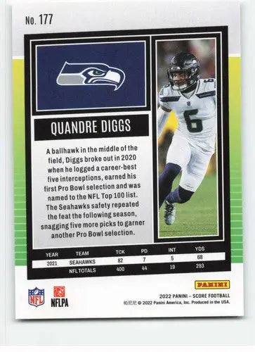 2022 Score #177 Quandre Diggs NM-MT Seahawks ID:48666 - Football Card Single