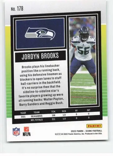 Jordyn Brooks football card with original gloss, Jordyn Brooks NM-MT Seahawks