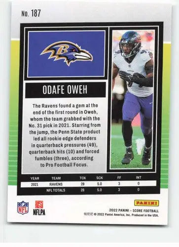 2022 Score #187 Odafe Oweh NM-MT Ravens ID:48647 - Football Card Single