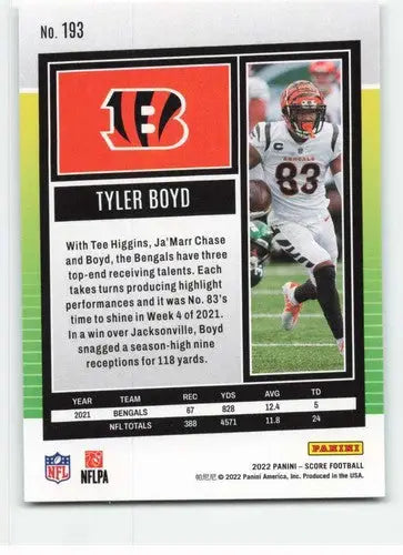 2022 Score #193 Tyler Boyd NM-MT Bengals ID:46612 - Football Card Single