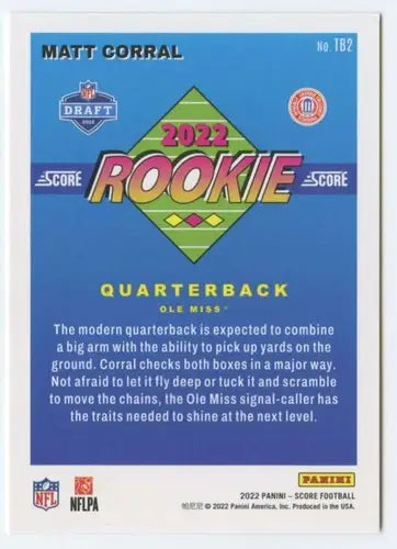 2022 Score 1992 Throwback Rookie #2 Matt Corral NM-MT ID:50553 - Football Card Single