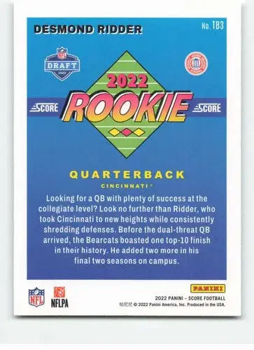 2022 Score 1992 Throwback Rookie #3 Desmond Ridder NM-MT ID:50551 - Football Card Single