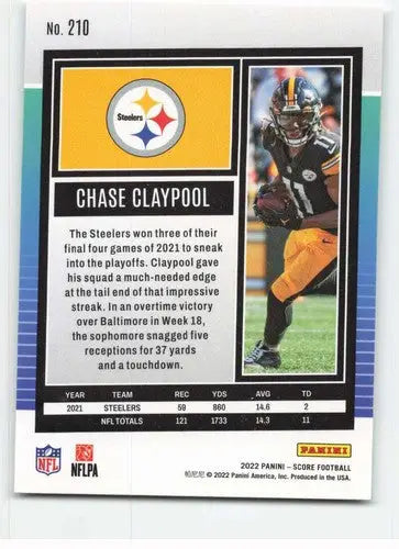 Original gloss Chase Claypool football card from 2022 Score #210 NM-MT Steelers