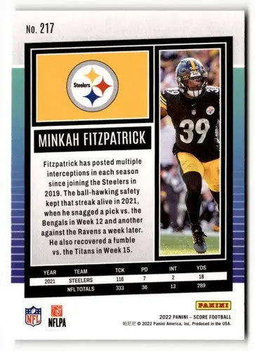 Original gloss Minkah Fitzpatrick football card 2022 Score #217 Minkah Fitzpatrick NRMT-MT