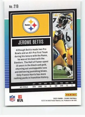 Jerome Bettis football card with original gloss from 2022 Score #219 Steelers