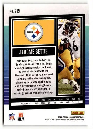 Original gloss Jerome Bettis football card 2022 Score #219 Jerome Bettis NrMt-Mt