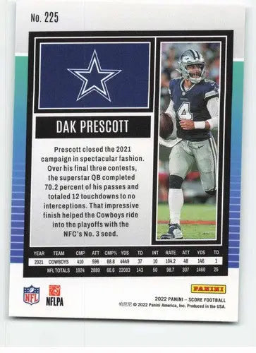 2022 Score #225 Dak Prescott NM-MT Cowboys ID:48577 - Football Card Single