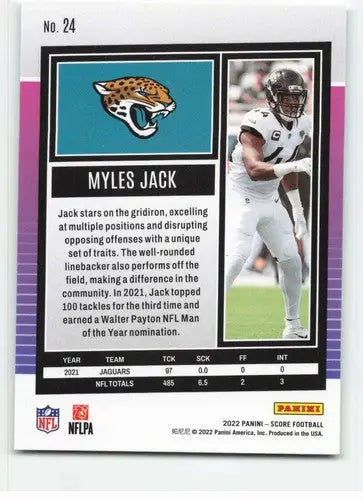 2022 Score #24 Myles Jack NM-MT Jaguars ID:48644 - Football Card Single