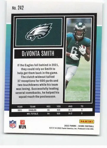 2022 Score #242 DeVonta Smith NM-MT Eagles ID:46625 - Football Card Single