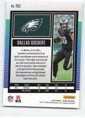 Dallas Goedert football card 2022 Score #243 with original gloss, Dallas Goedert NM-MT