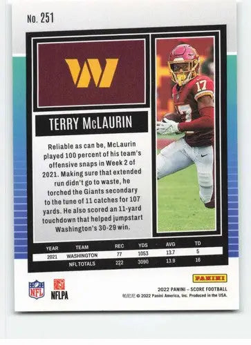 2022 Score #251 Terry McLaurin NM-MT Commanders ID:48650 - Football Card Single