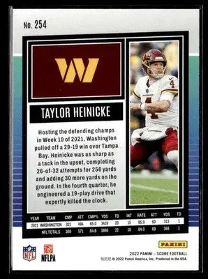 2022 Score #254 Taylor Heinicke Purple - Football Card Single
