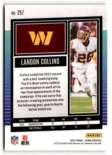 2022 Score #257 Landon Collins NM ID:51058 - Football Card Single