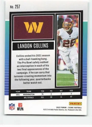 Landon Collins football card with original gloss from 2022 Score #257 NM-MT