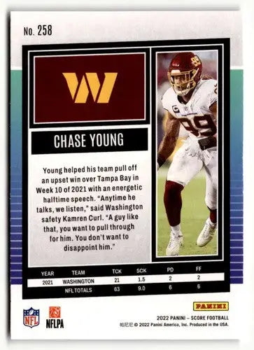 2022 Score #258 Chase Young NrMt-Mt ID:51021 - Football Card Single