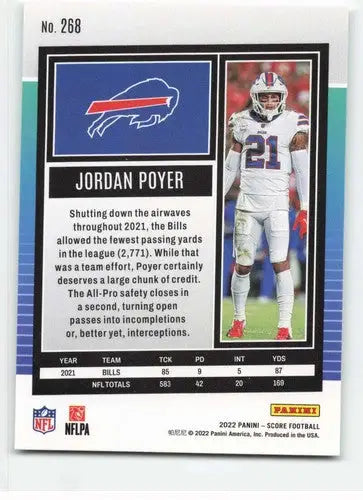 2022 Score #268 Jordan Poyer NM-MT Bills ID:46562 - Football Card Single