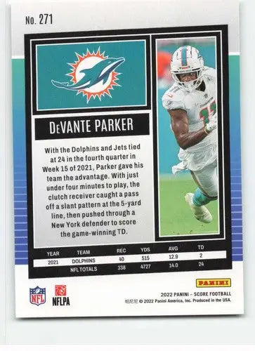 DeVante Parker football card with original gloss from 2022 Score Dolphins collection