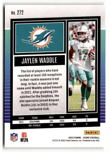 Jaylen Waddle football card with original gloss, 2022 Score #272 Jaylen Waddle NrMt-Mt