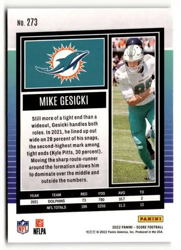 Original gloss Mike Gesicki football card 2022 Score #273 Mike Gesicki NrMt-Mt