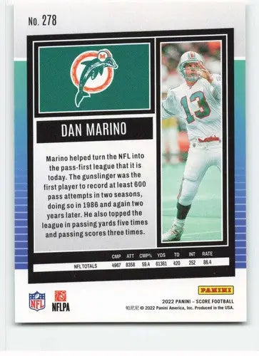Original gloss Dan Marino football card 2022 Score #278 NM-MT Dolphins ID 50501
