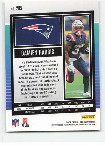 Original gloss Damien Harris football card 2022 Score NM-MT Patriots ID 46659