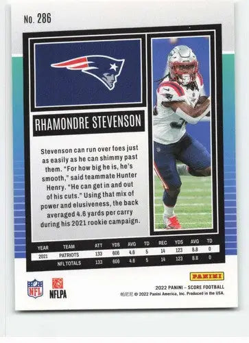 Rhamondre Stevenson football card with original gloss 2022 Score NM-MT Patriots
