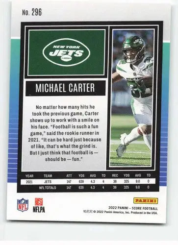 2022 Score #296 Michael Carter NM-MT NY Jets ID:48621 - Football Card Single