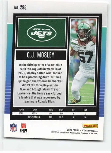 2022 Score C.J. Mosley football card with original gloss, NM-MT condition, Simply Sandoval