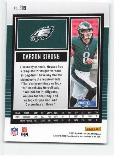 2022 Score #309 Carson Strong NM-MT RC Rookie Eagles ID:46566 - Football Card Single