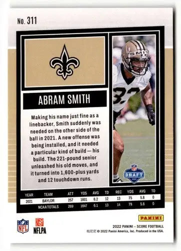 2022 Score Abram Smith football card with original gloss, featured in Simply Sandoval collection