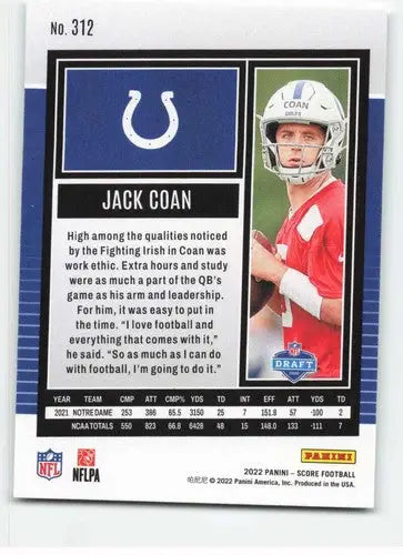 Original gloss Jack Coan football card 2022 Score NM-MT Rookie Colts ID 46567