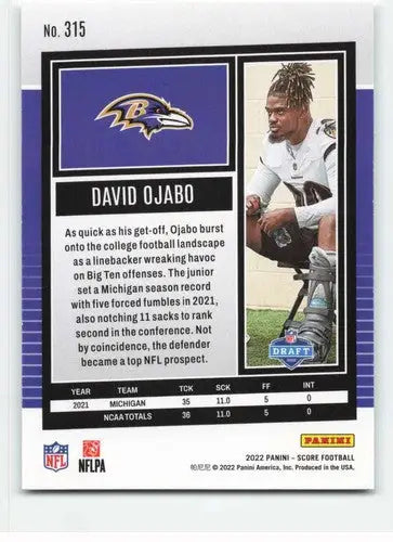 David Ojabo football card with original gloss for 2022 Score NM-MT Rookie Ravens