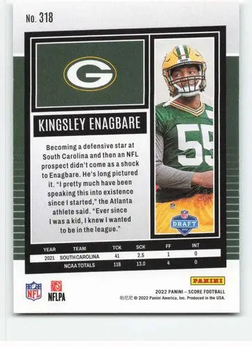Kingsley Enagbare football card featuring original gloss from 2022 Score Rookie Packers