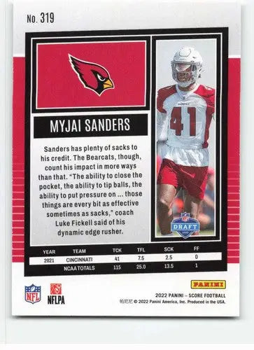 Football trading card of Myjai Sanders with original gloss 2022 Score Rookie NM-MT