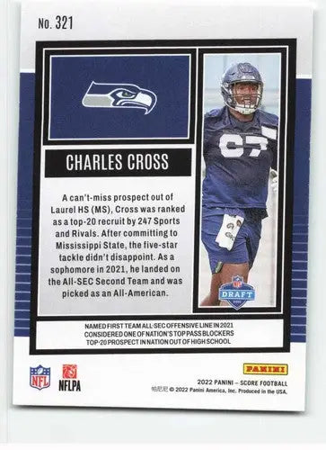 Original gloss Charles Cross 2022 Score rookie football card NM-MT RC Seahawks