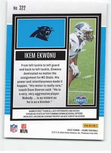 Original gloss Ikem Ekwonu football card 2022 Score NM-MT rookie Panthers
