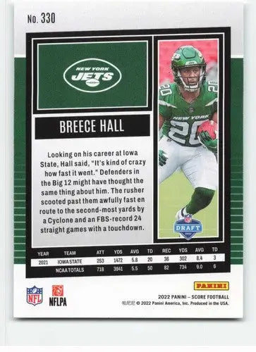 2022 Score #330 Breece Hall NM-MT RC Rookie NY Jets ID:48586 - Football Card Single