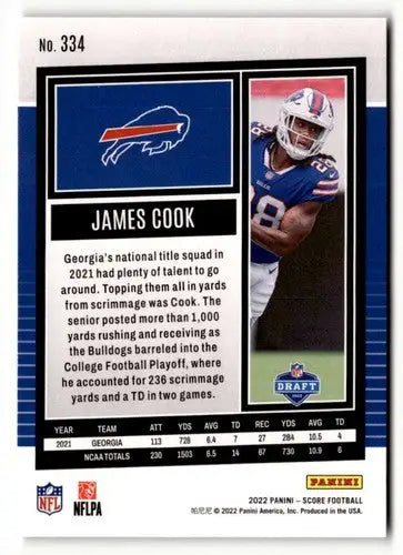 James Cook football card with original gloss from 2022 Score #334 Simply Sandoval