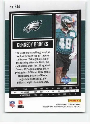 Kennedy Brooks football card 2022 Score NM-MT with original gloss Eagles rookie
