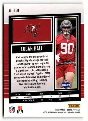 Original gloss Logan Hall football card 2022 Score rookie Buccaneers NM near mint
