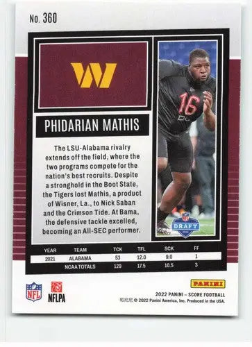 2022 Score Phidarian Mathis football card with original gloss and NM-MT condition