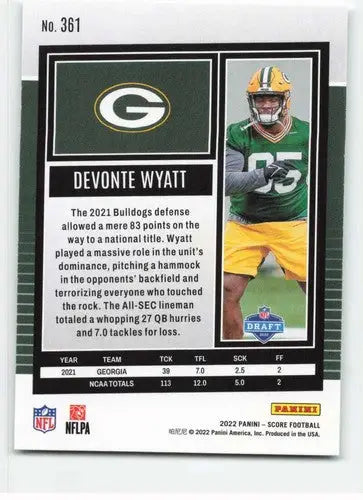 2022 Score #361 Devonte Wyatt NM-MT RC Rookie Packers ID:48596 - Football Card Single