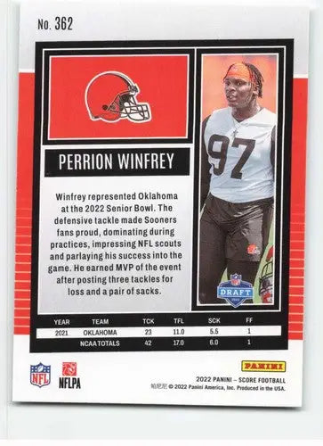 2022 Score #362 Perrion Winfrey NM-MT RC Rookie Browns ID:48604 - Football Card Single