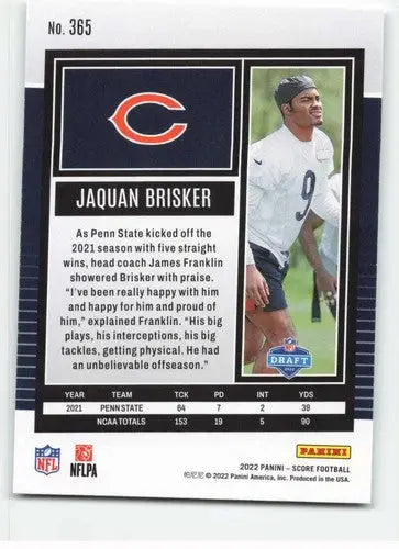 2022 Score Jaquan Brisker football card with original gloss from Simply Sandoval