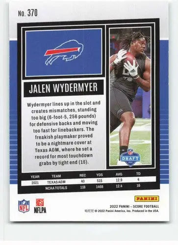 Football trading card of Jalen Wydermyer NM-MT from 2022 Score Rookie Bills