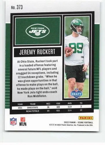 2022 Score #373 Jeremy Ruckert NM-MT RC Rookie NY Jets ID:48585 - Football Card Single