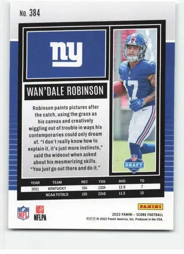 Wan’Dale Robinson NM-MT RC Rookie football card from 2022 Score #384